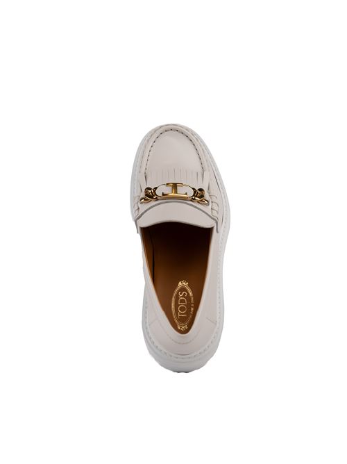 Mocassino con frange in pelle bianco TOD'S | XXW08J0GF80 RXNB015